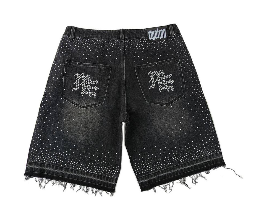 Black “ME” Rhinestone Denim Shorts
