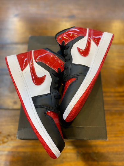Jordan 1 Mid Patent Bred Toe (GS) PRE-OWNED