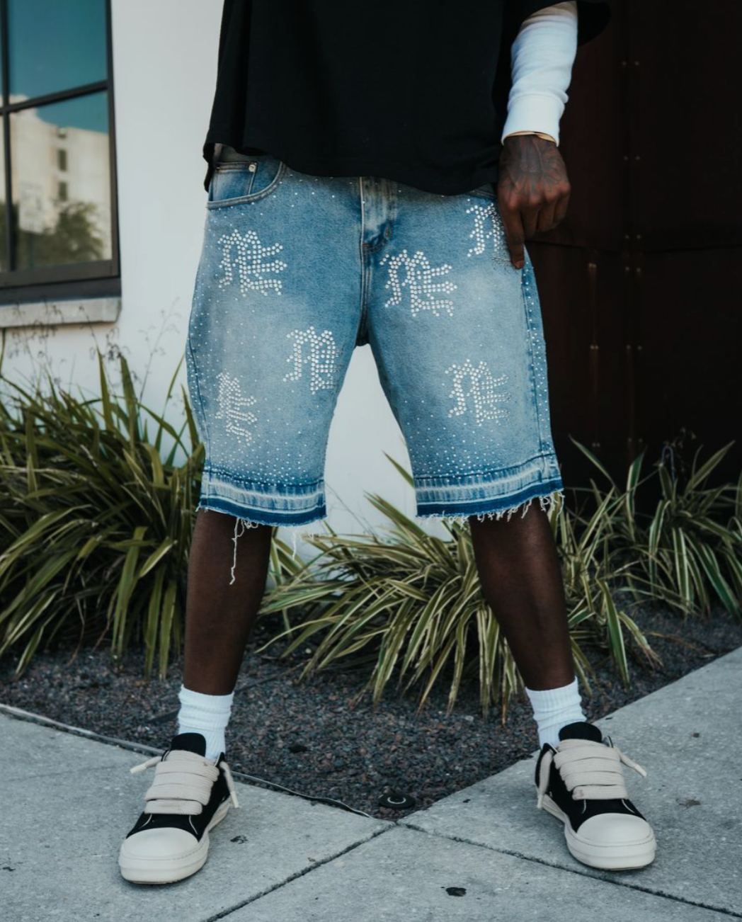 'ME' Rhinestone Blue Denim Shorts