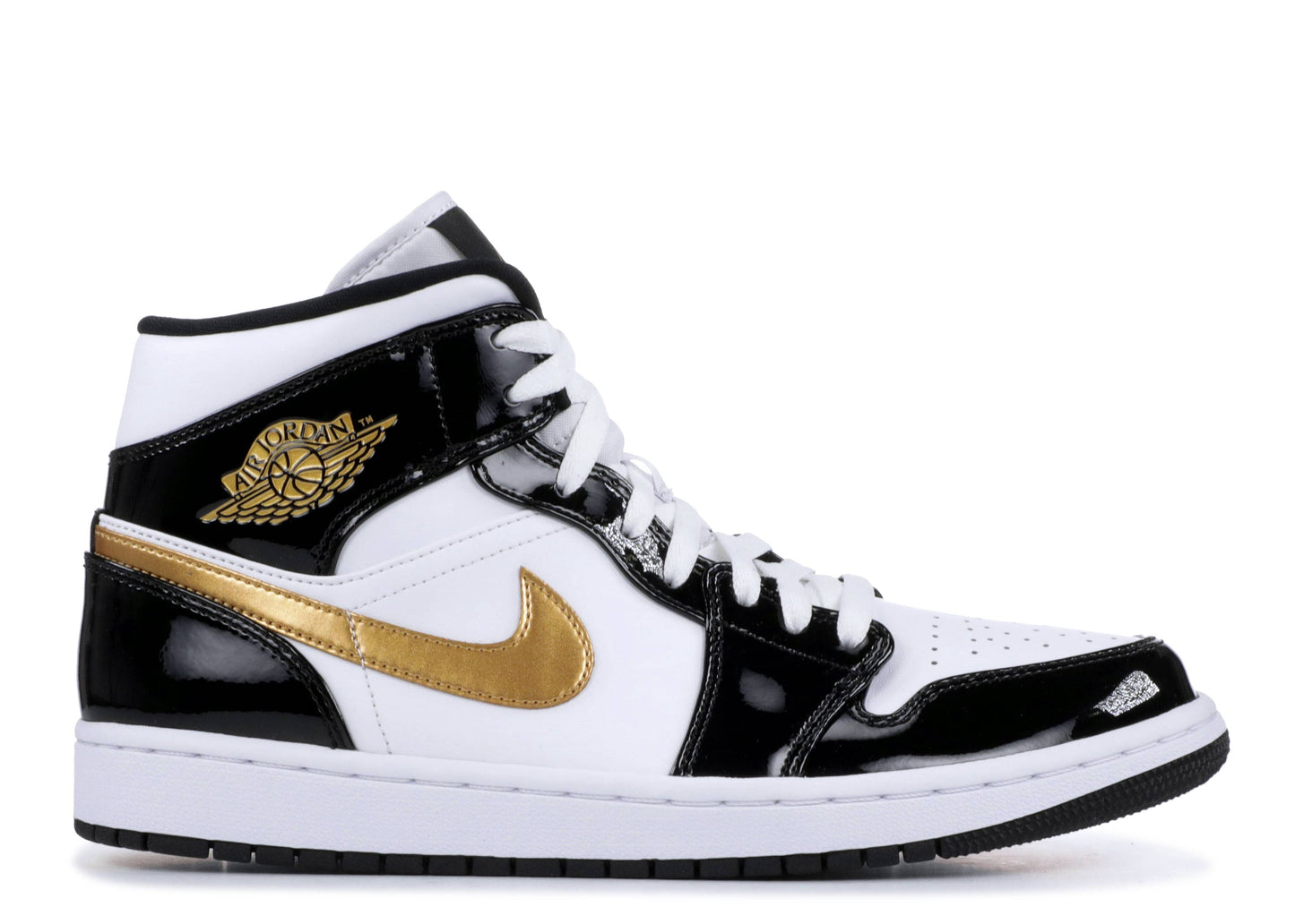 Jordan 1 Mid Patent Black Gold