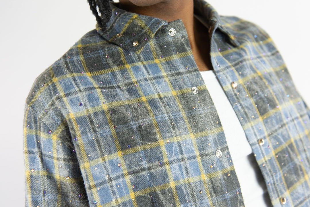 R3BEL PLAID Rhinstone Flannel