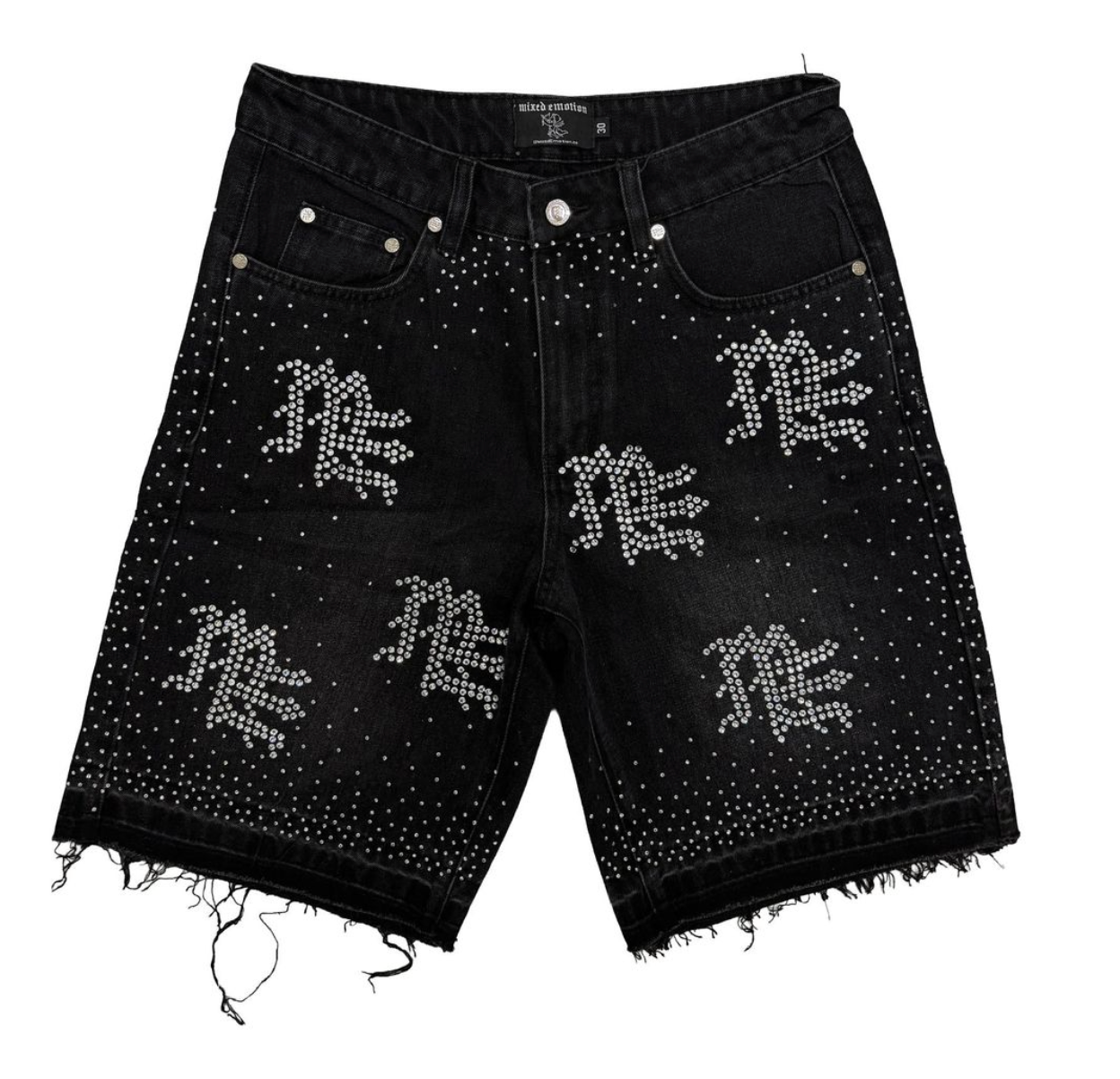Black “ME” Rhinestone Denim Shorts