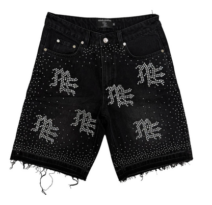 Black “ME” Rhinestone Denim Shorts