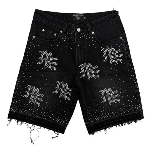 Black “ME” Rhinestone Denim Shorts