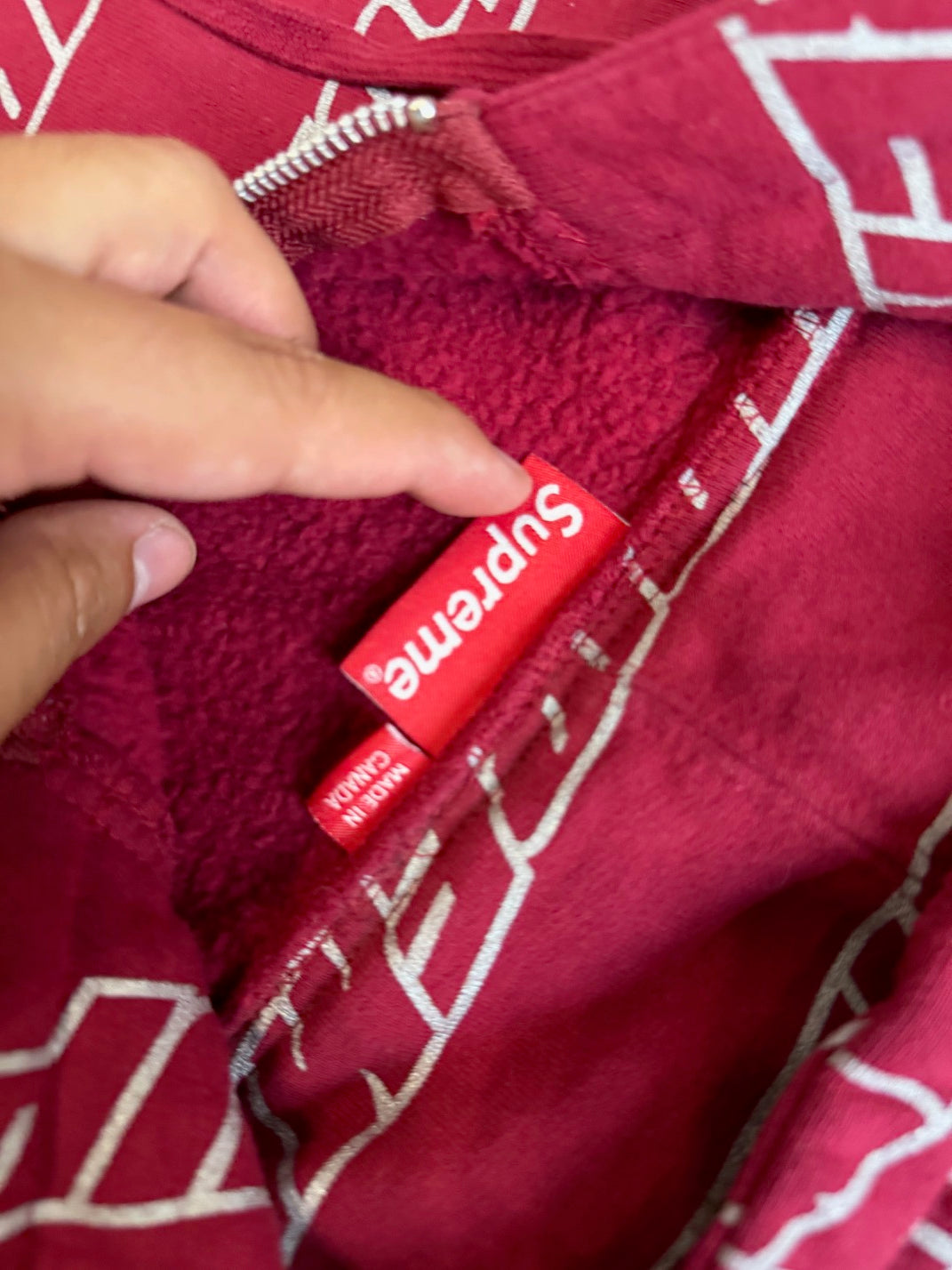 Supreme Repeat Zip Up Hooded Sweatshirt Cardinal (PRE-OWNED)