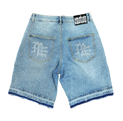 'ME' Rhinestone Blue Denim Shorts