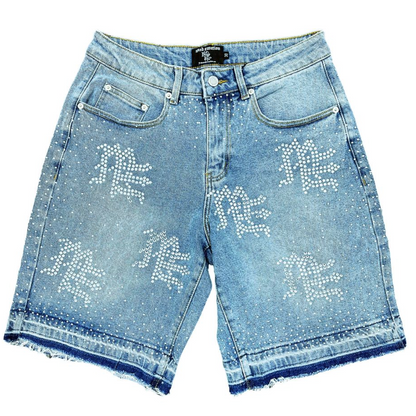 'ME' Rhinestone Blue Denim Shorts