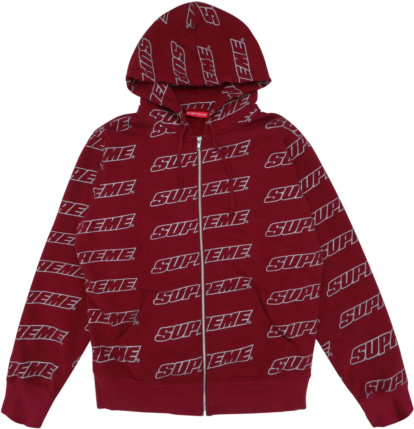 Supreme Repeat Zip Up Hooded Sweatshirt Cardinal (PRE-OWNED)