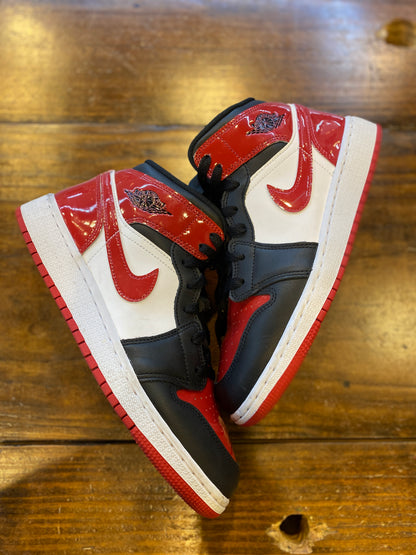 Jordan 1 Mid Patent Bred Toe (GS) PRE-OWNED