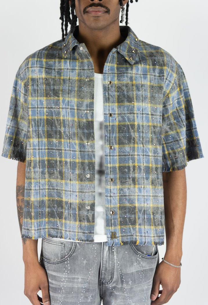 R3BEL PLAID Rhinstone Flannel