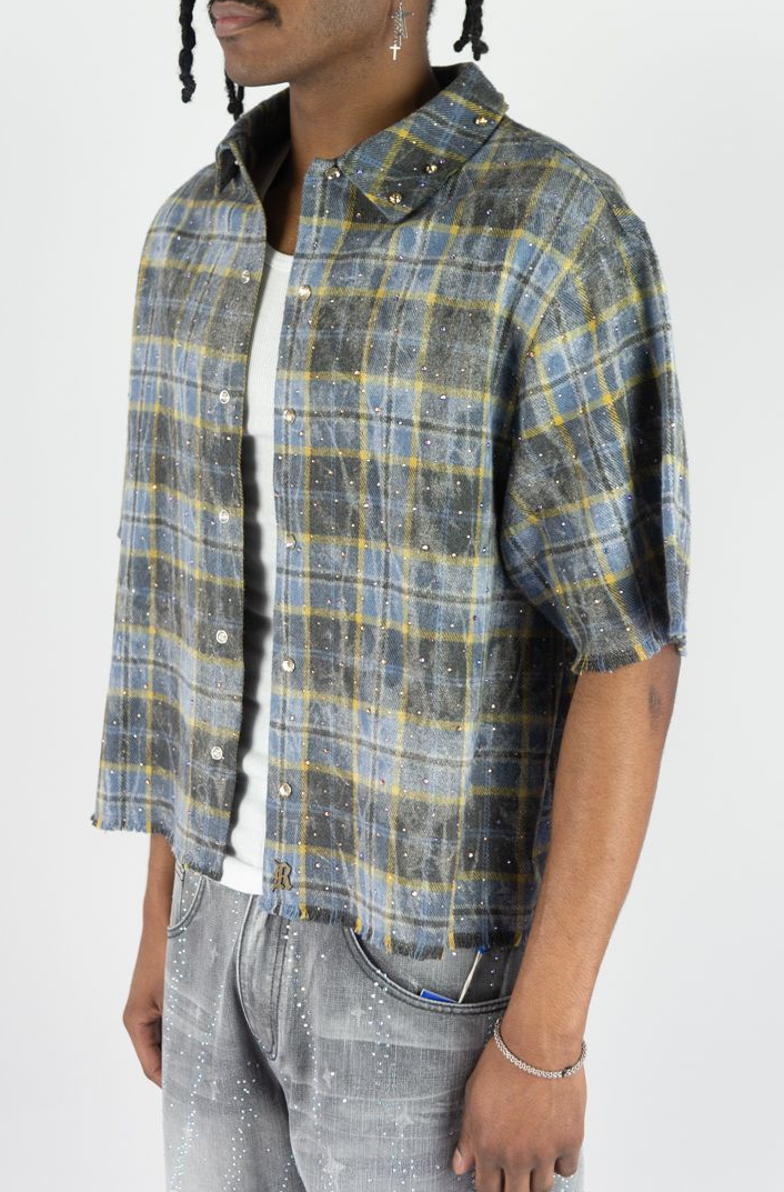 R3BEL PLAID Rhinstone Flannel