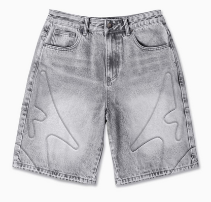 "SHOGUN" EMBOSSED DENIM SHORTS (GRAY WASH)
